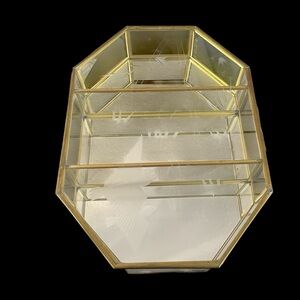 Vintage Curio Display Case, Glass, mirrored, Brass Shadow Box, Etched Design.